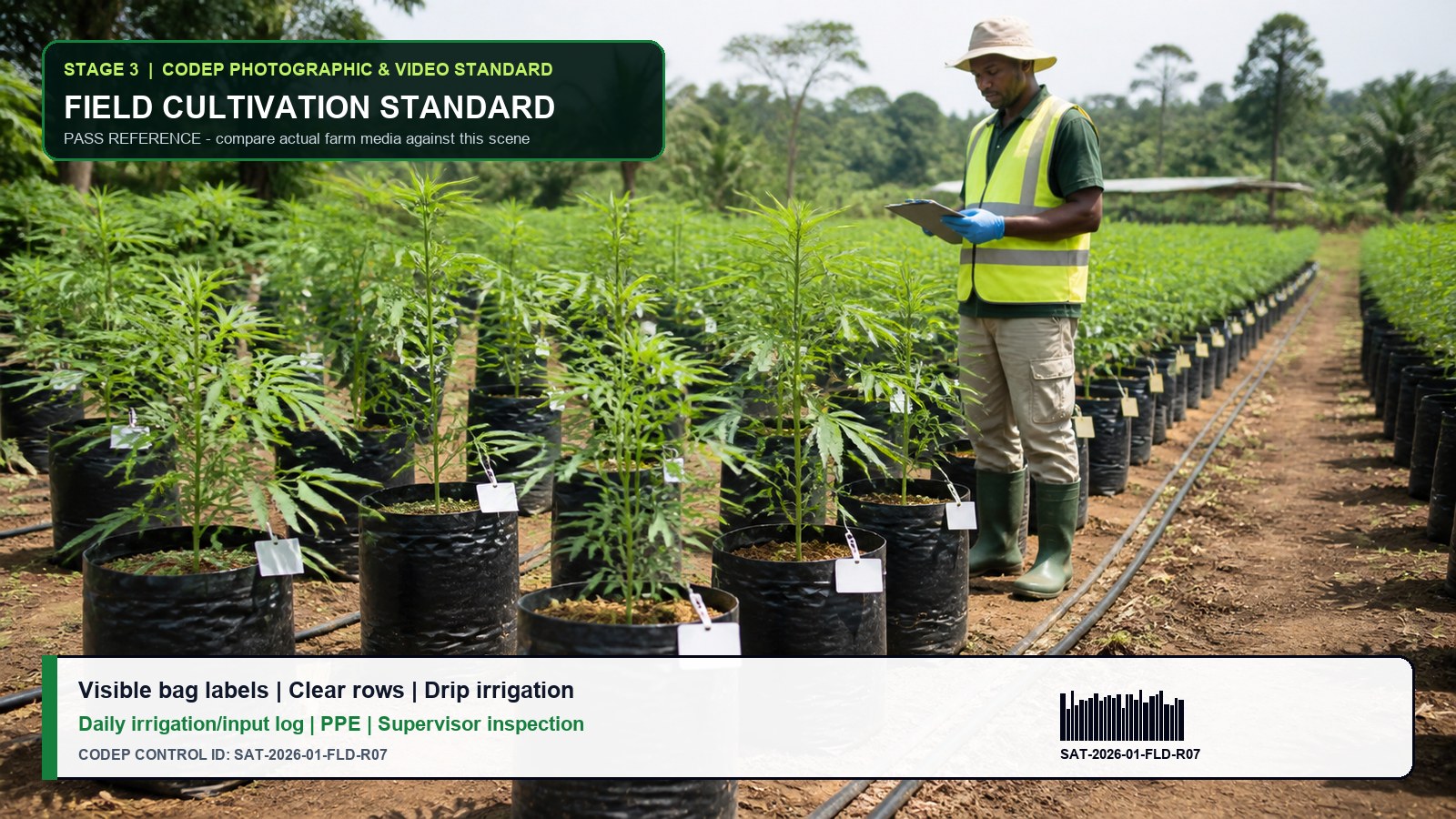 CODEP grow bag photographic standard with barcode label