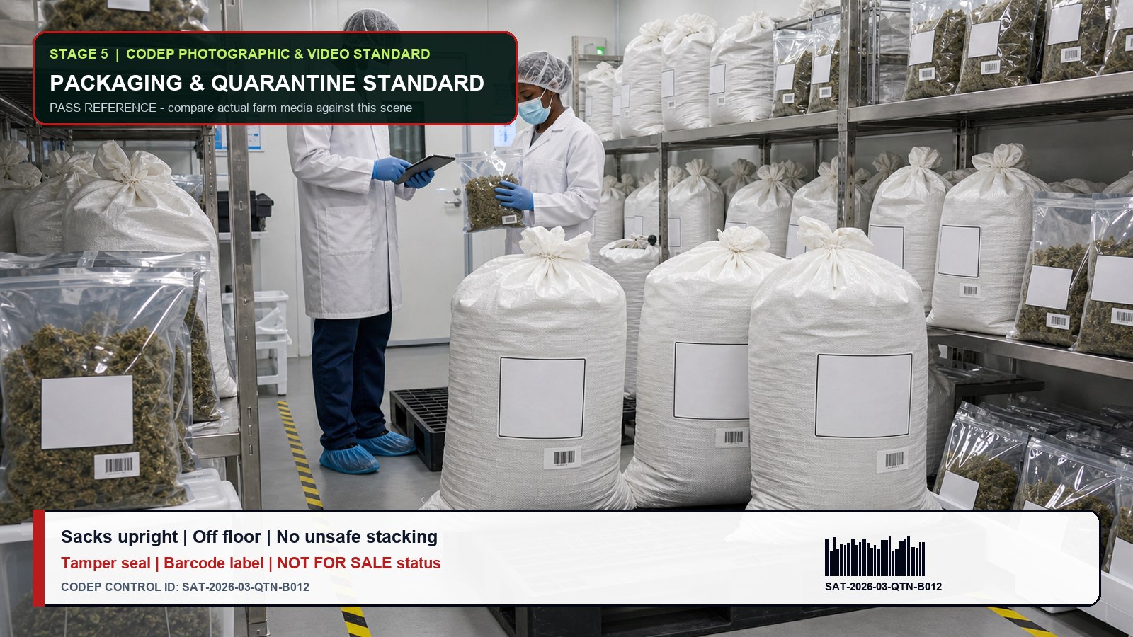 CODEP quarantine bulk bag photographic standard with barcode label