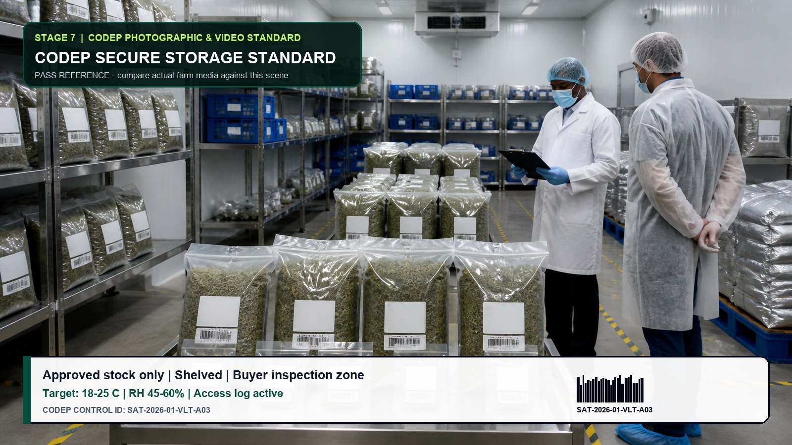 CODEP secure storage and buyer inspection photographic standard with barcode label